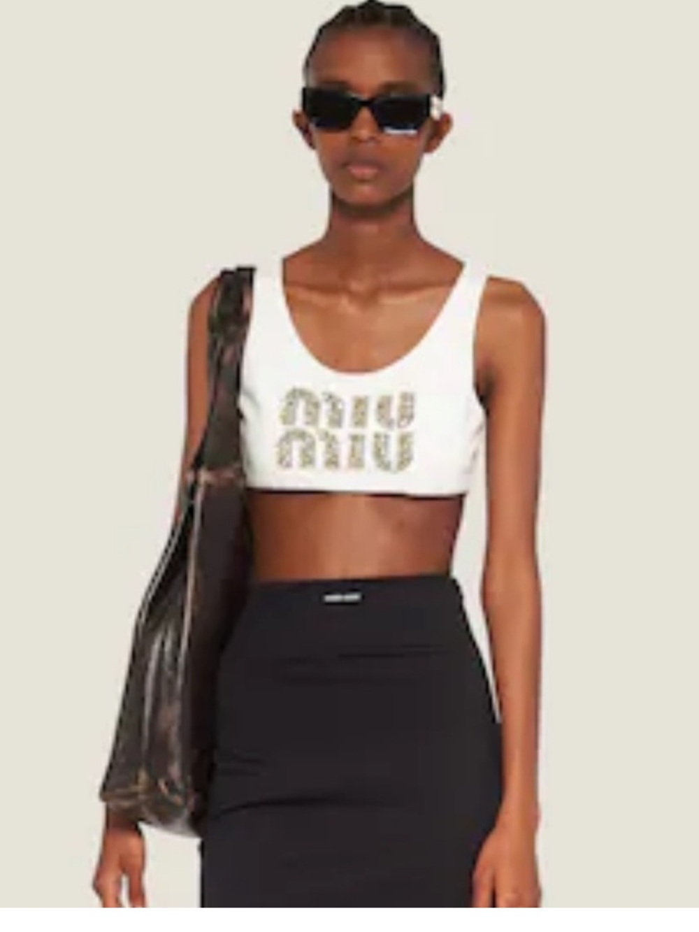 Miu Miu White crop top with Silver Crystal Logo